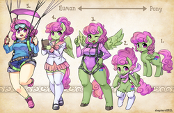 Size: 1600x1035 | Tagged: safe, artist:shepherd0821, oc, oc only, oc:windcatcher, human, pegasus, anthro, semi-anthro, unguligrade anthro, anthro chart, anthro oc, clothes, cute, female, humanized, humanized oc, mare, ocbetes, parachute, smiling