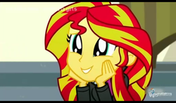 Size: 1024x600 | Tagged: safe, screencap, sunset shimmer, equestria girls, g4, my little pony equestria girls: summertime shorts, pet project, cute, daaaaaaaaaaaw, female, grin, happy, shimmerbetes, smiling, solo