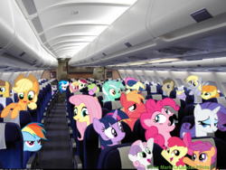 Size: 2000x1500 | Tagged: safe, artist:keatslocksley, apple bloom, applejack, bon bon, caramel, carrot top, daisy, derpy hooves, dj pon-3, doctor whooves, flower wishes, fluttershy, golden harvest, lily, lily valley, lyra heartstrings, octavia melody, pinkie pie, rainbow dash, rarity, roseluck, scootaloo, sweetie belle, sweetie drops, time turner, twilight sparkle, vinyl scratch, earth pony, pegasus, pony, unicorn, g4, cutie mark crusaders, female, filly, flower trio, foal, irl, male, mane six, mare, photo, plane, ponies in real life, stallion