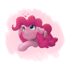 Size: 980x850 | Tagged: safe, artist:vanillaghosties, pinkie pie, earth pony, pony, g4, cute, diapinkes, female, heart, mare, prone, smiling, solo