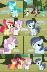 Size: 4551x7001 | Tagged: safe, artist:cyanlightning, apple bloom, button mash, rumble, scootaloo, shady daze, sweetie belle, oc, oc:cyan lightning, alicorn, earth pony, pegasus, pony, unicorn, comic:cyan's adventure, g4, .svg available, absurd resolution, apple, apple tree, buster sword, buttoncorn, colt, comic, cutie mark crusaders, female, filly, final fantasy, final fantasy vii, food, king button mash, male, rule 63, sword, tree, vector, weapon