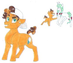 Size: 564x486 | Tagged: safe, artist:frozensoulpony, oc, oc only, oc:babe rootbeer, oc:sweet bailey, earth pony, pony, backwards ballcap, baseball cap, cap, female, filly, hat, offspring, parent:cheese sandwich, parent:lightning dust