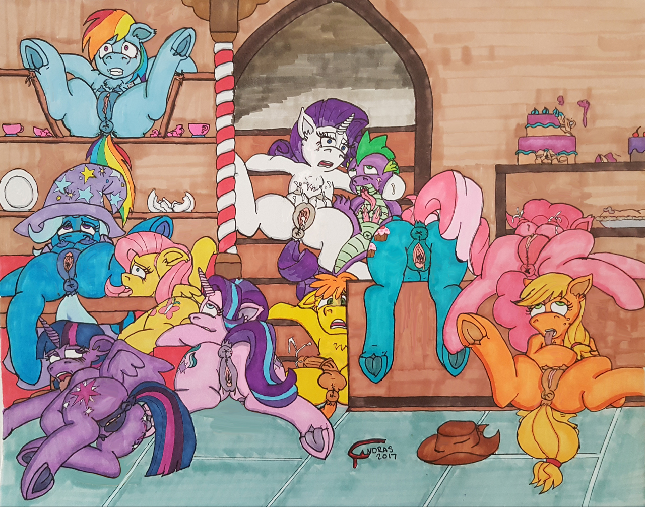 1504918 - explicit, artist:andras, edit, applejack, carrot cake, cup cake,...