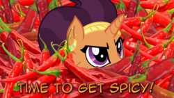 Size: 1366x768 | Tagged: safe, edit, saffron masala, pony, g4, chilli, dialogue, food, spicy, this will end in diarrhea
