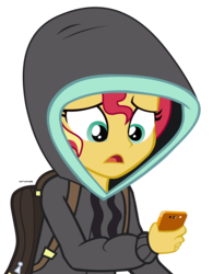 Size: 4276x5469 | Tagged: safe, artist:mandash1996, sunset shimmer, equestria girls, g4, monday blues, my little pony equestria girls: summertime shorts, absurd resolution, clothes, female, hoodie, phone, simple background, solo, transparent background, vector