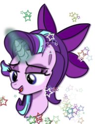 Size: 2108x2740 | Tagged: safe, artist:jxst-starly, starlight glimmer, pony, unicorn, g4, bust, cute, female, glimmerbetes, glowing horn, high res, horn, ribbon, simple background, solo, stars, transparent background, vector