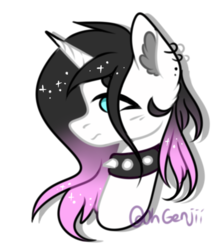 Size: 1012x1150 | Tagged: safe, artist:glitterskies2808, oc, oc only, oc:sapphire snowbrush, pony, unicorn, bust, choker, female, mare, portrait, simple background, solo, spiked choker, transparent background