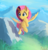 Size: 1400x1460 | Tagged: safe, artist:miokomata, fluttershy, pegasus, pony, g4, fangs, female, grass, mare, mountain, searching, sky, solo, spread wings, wings