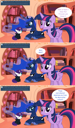 Size: 1280x2168 | Tagged: safe, artist:hakunohamikage, princess luna, twilight sparkle, oc, oc:nyx, alicorn, pony, ask-princesssparkle, g4, face paint, female, filly, golden oaks library, prone, twilight sparkle (alicorn)