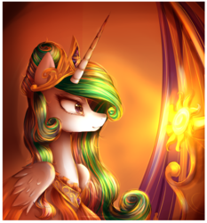 Size: 1860x2000 | Tagged: safe, artist:nutellaakanutella, princess celestia, alicorn, pony, g4, alternate hairstyle, female, smiling, solo, sun