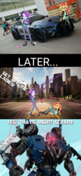Size: 595x1280 | Tagged: safe, starlight glimmer, sunset shimmer, equestria girls, g4, barricade, crossover, decepticon, food, ice cream, transformers, transformers: the last knight
