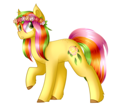 Size: 1717x1475 | Tagged: safe, artist:despotshy, oc, oc only, oc:rosa, earth pony, pony, female, floral head wreath, flower, mare, raised hoof, simple background, solo, transparent background