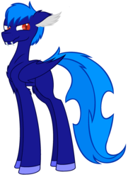 Size: 1600x2204 | Tagged: safe, artist:luminousgrave, oc, oc only, bat pony, bat pony oc, bat wings, blue pony, chest fluff, ear fluff, fangs, floppy ears, red eyes, simple background, white background, wings