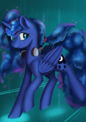 Size: 2047x2894 | Tagged: safe, artist:ailynd, princess luna, alicorn, pony, gamer luna, g4, female, headphones, high res, mare, smiling, solo