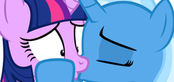 Size: 1048x496 | Tagged: safe, artist:navitaserussirus, trixie, twilight sparkle, pony, unicorn, g4, cropped, duo, eyes closed, female, kiss on the lips, kissing, lesbian, mare, ship:twixie, shipping