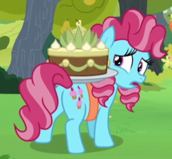 Size: 344x317 | Tagged: safe, screencap, cup cake, earth pony, pony, g4, the perfect pear, butt, cake, chiffon swirl, cropped, female, food, mare, pear cake, plot, solo