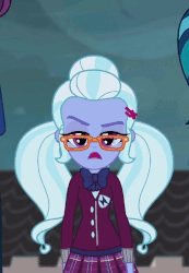 Size: 497x719 | Tagged: safe, screencap, indigo zap, principal abacus cinch, sugarcoat, equestria girls, g4, my little pony equestria girls: friendship games, animated, bowtie, canterlot high, clothes, cropped, crystal prep academy uniform, female, gif, glasses, hairpin, leggings, lidded eyes, looking at you, pigtails, plaid skirt, pleated skirt, school uniform, sexy, singing, skirt, solo focus, twintails, unleash the magic, walking