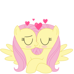 Size: 2000x2000 | Tagged: safe, artist:mlpconjoinment, fluttershy, pony, g4, conjoined, eyes closed, female, floating heart, flutters, heart, high res, lesbian, multiple heads, self ponidox, selfcest, ship:shyshy, shipping, simple background, transparent background, twins, two heads, two heads are better than one, two heads are sexier than one, two-headed fluttershy