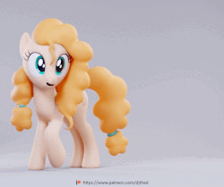 Size: 640x536 | Tagged: safe, artist:therealdjthed, pear butter, earth pony, pony, g4, season 7, the perfect pear, 3d, 3d model, animated, blender, blender cycles, blinking, bowing, crossed hooves, curtsey, cute, cycles render, eyes closed, female, gif, gray background, grin, hnnng, mare, model:djthed, patreon, patreon logo, pearabetes, raised hoof, royalty, simple background, smiling, solo, sweet dreams fuel, walking, weapons-grade cute