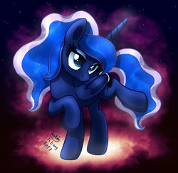 Size: 1030x1000 | Tagged: safe, artist:joakaha, princess luna, alicorn, pony, g4, female, missing accessory, raised hoof, smiling, solo