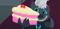 Size: 1920x928 | Tagged: safe, screencap, grubber, g4, my little pony: the movie, official, cake, food, grubberbetes, male, solo, sponge cake