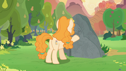 Size: 1280x720 | Tagged: safe, screencap, pear butter, earth pony, pony, g4, the perfect pear, butt, female, mare, pear tree, plot, solo