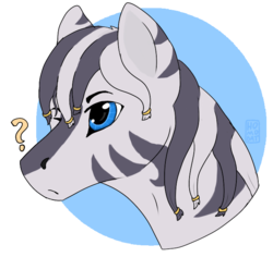Size: 677x639 | Tagged: safe, artist:catmele0n, oc, oc only, oc:ruzeth, zebra, bust, portrait, question mark, simple background, solo, transparent background