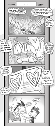 Size: 1451x3300 | Tagged: safe, artist:loreto-arts, princess ember, spike, twilight sparkle, alicorn, dragon, pony, comic:friendship is innuendo, g4, blushing, comic, crying, female, heart, love spell, male, mind control, monochrome, ship:emberspike, straight, twilight sparkle (alicorn), what a twist