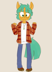 Size: 2500x3500 | Tagged: safe, artist:kryptchild, snails, anthro, g4, clothes, cute, diasnails, glitter shell, grunge, high res, jeans, jewelry, male, necklace, pants, plaid, plaid shirt, shirt, shoes, simple background, smiling, solo, undershirt