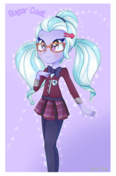 Size: 2300x3500 | Tagged: safe, artist:vixelzf, sugarcoat, equestria girls, g4, my little pony equestria girls: friendship games, clothes, crystal prep academy, crystal prep academy uniform, crystal prep shadowbolts, cute, female, glasses, high res, leggings, necktie, pantyhose, pigtails, pleated skirt, school uniform, simple background, skirt, smiling, solo, sugarcute