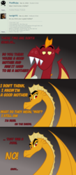 Size: 600x1379 | Tagged: safe, artist:queencold, garble, oc, oc:caldera, dragon, ask caldera, g4, ask, comic, dialogue, dragon oc, dragoness, duo, female, gray background, male, mother and son, simple background, teenaged dragon, tumblr
