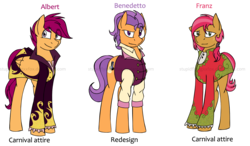 Size: 1280x747 | Tagged: safe, artist:stuflox, babs seed, scootaloo, tender taps, pony, the count of monte rainbow, g4, albert de morcef, benedetto, bob steed, clothes, crossover, franz d'epinay, rule 63, scootabert, scooteroll, simple background, the count of monte cristo, transparent background