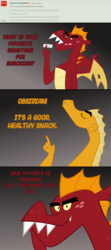 Size: 914x2052 | Tagged: safe, artist:queencold, garble, oc, oc:caldera, dragon, ask caldera, g4, ask, comic, dialogue, dragon oc, dragoness, duo, female, male, mother and son, teenaged dragon, tumblr