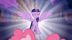 Size: 1280x720 | Tagged: safe, artist:snivian moon, edit, edited screencap, screencap, pinkie pie, twilight sparkle, alicorn, pony, ponies: the anthology 3, g4, magical mystery cure, animated, female, freakazoid, pronunciation, sound, toyetic, twilight sparkle (alicorn), webm, youtube link