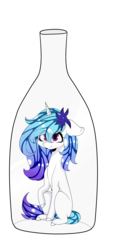Size: 1867x3880 | Tagged: safe, artist:hyshyy, oc, oc only, oc:lucky lore, pony, unicorn, bottle, female, mare, micro, pony in a bottle, simple background, sitting, solo, transparent background