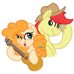 Size: 1500x1500 | Tagged: safe, artist:jen-neigh, bright mac, pear butter, earth pony, pony, g4, the perfect pear, female, guitar, male, ship:brightbutter, shipping, straight