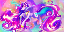 Size: 3464x1732 | Tagged: safe, artist:wilvarin-liadon, princess cadance, alicorn, pony, g4, color porn, female, long mane, long tail, mare, multicolored hair, smiling, solo