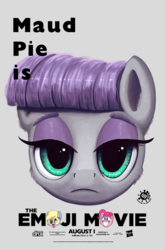 Size: 1264x1920 | Tagged: safe, artist:pirill, derpy hooves, maud pie, pinkie pie, earth pony, pegasus, pony, g4, cheek fluff, ear fluff, emoji, female, fluffy, frown, gray background, grin, head, irony, lidded eyes, looking at you, mare, meh, movie poster, newbie artist training grounds, open mouth, ponk, poster, silly, silly pony, simple background, smiling, solo focus, squee, text, the emoji movie, tongue out
