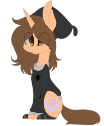 Size: 3720x4500 | Tagged: safe, artist:hyshyy, oc, oc only, oc:tiffany, pony, unicorn, absurd resolution, beanie, clothes, female, hat, mare, simple background, sitting, socks, solo, striped socks, sweater, transparent background