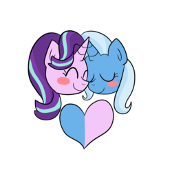 Size: 2000x2000 | Tagged: safe, artist:stardustspirals, starlight glimmer, trixie, pony, unicorn, g4, female, happy, heart, high res, lesbian, ship:startrix, shipping, smiling