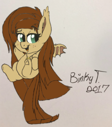 Size: 1830x2061 | Tagged: safe, artist:binkyt11, derpibooru exclusive, oc, oc only, oc:nanners, bat pony, chibi, flying, jewelry, long mane, long tail, missing cutie mark, necklace, solo