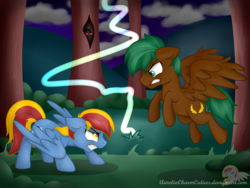 Size: 4724x3543 | Tagged: safe, artist:raspberrystudios, oc, oc only, pegasus, pony, fighting is magic, attack, fight, lightning, male, stallion, wings