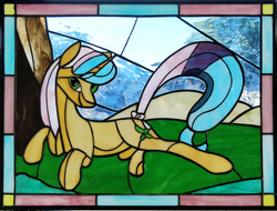 Size: 3303x2508 | Tagged: safe, artist:tjglass, oc, oc only, oc:evening glow, pony, commission, high res, irl, photo, photo oc, photo traditional art, solo, stained glass, stained glass (irl)