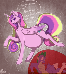 Size: 2705x3000 | Tagged: safe, artist:poisindoodles, princess cadance, spike, alicorn, dragon, pony, g4, belly, bone, cadancepred, digestion, female, fetish, high res, implied death, implied shining armor, internal, male, mare, spikeprey, stomach acid, this will end in death, vore