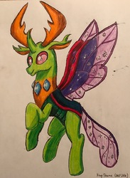Size: 2232x3048 | Tagged: safe, artist:bozzerkazooers, thorax, changedling, changeling, g4, high res, king thorax, male, solo, traditional art