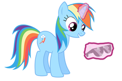 Size: 691x460 | Tagged: artist needed, safe, rainbow dash, pony, unicorn, g4, glowing horn, horn, magic, photoshop, race swap, simple background, smiling, sunglasses, telekinesis, unicorn rainbow dash, white background
