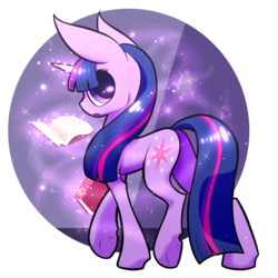 Size: 2700x2700 | Tagged: safe, artist:greenpidge, twilight sparkle, pony, g4, book, butt, female, glowing horn, high res, horn, looking back, magic, plot, simple background, solo, telekinesis