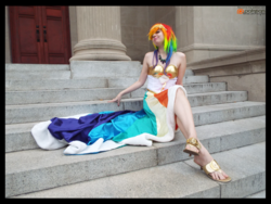 Size: 4608x3456 | Tagged: safe, artist:krazykari, rainbow dash, human, g4, clothes, cosplay, costume, dress, gala dress, high heels, high res, irl, irl human, photo, sandals, shoes, solo