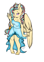 Size: 500x700 | Tagged: safe, artist:uniquecolorchaos, oc, oc only, oc:darling shimmer, pegasus, anthro, clothes, dress, female, mare, simple background, solo, white background