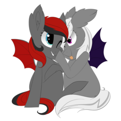 Size: 5000x5000 | Tagged: safe, artist:beashay, oc, oc only, oc:amethyst sky, unnamed oc, bat pony, pony, absurd resolution, boop, female, mare, one eye closed, simple background, sitting, tongue out, transparent background